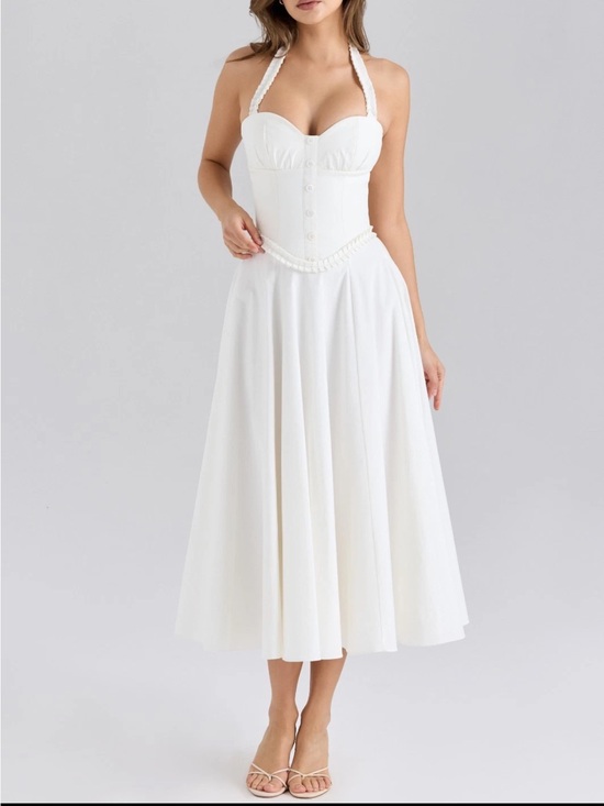 House of CB Dresses & Skirts - House of CB Georgie White cotton Halter Corset Midi Dress